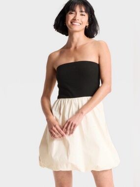 Women’s Tube Bubble Mini A Line Dress Black and Cream XL